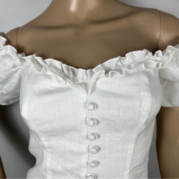 NEW REFORMATION WHITE OFF-THE-SHOULDER LINEN TOP - Picture 4 of 8